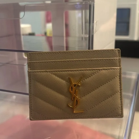Yves Saint Laurent Tan Card Holder with Gold Logo - Picture 3 of 10
